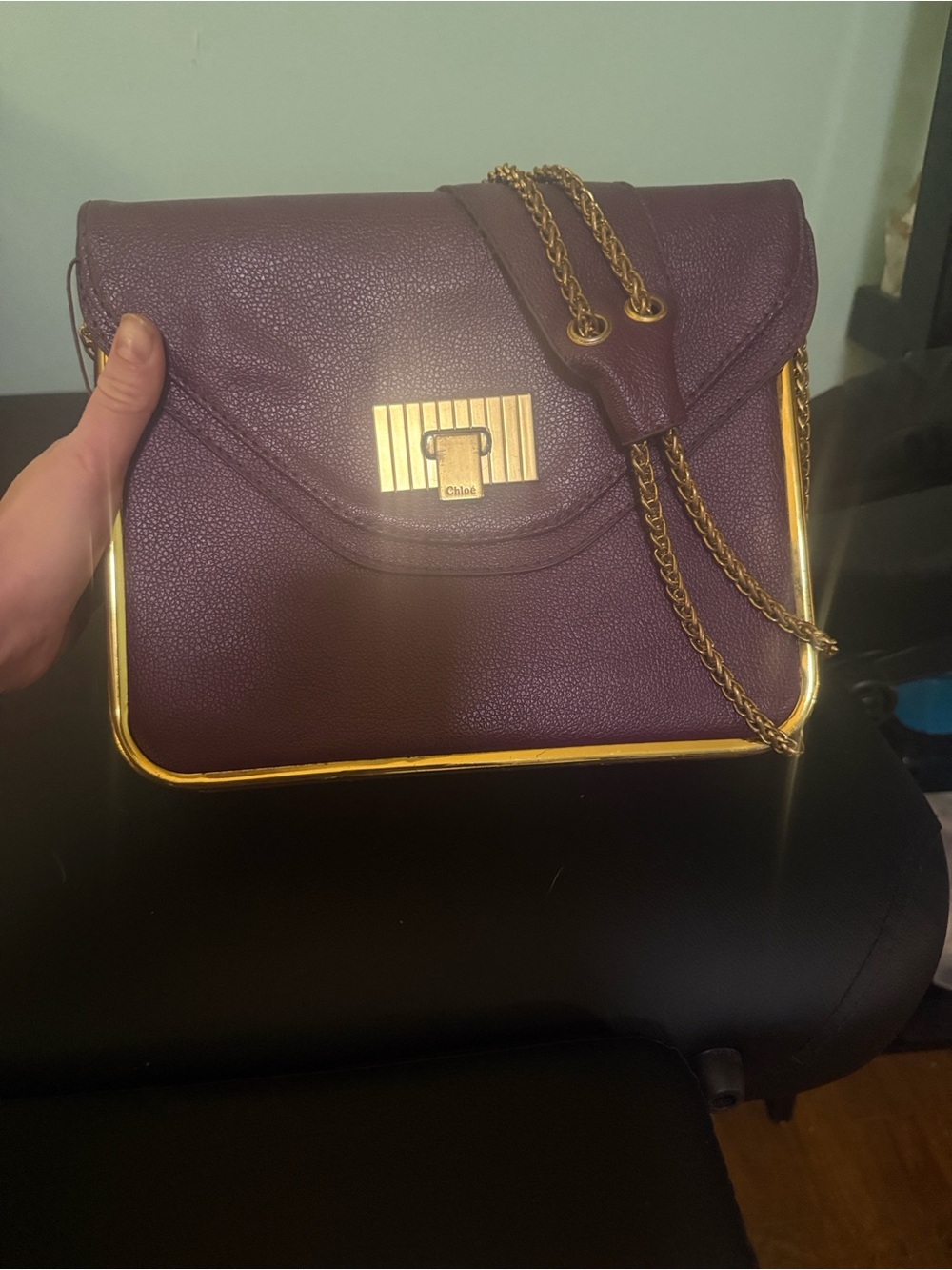 Chloé Plum Shoulder Bag with Gold Trim
